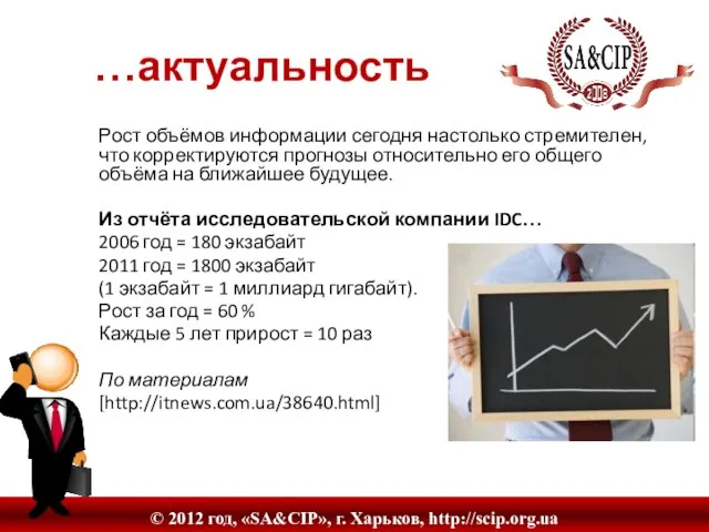 Рост объёмов информации сегодня настолько стремителен, что корректируются прогнозы относительно его общего