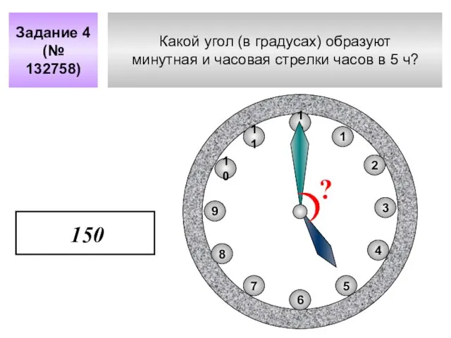 Какой угол (в градусах) образуют минутная и часовая стрелки часов в 5