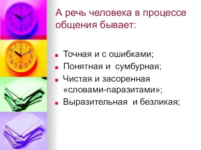 А речь человека в процессе общения бывает: Точная и с ошибками; Понятная