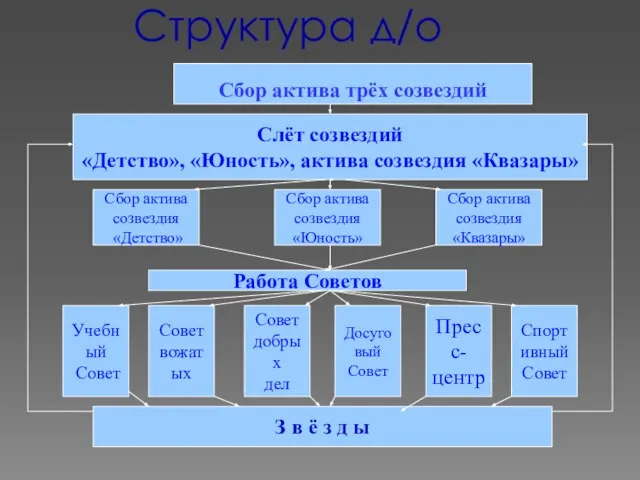 Структура д/о Сбор актива созвездия «Квазары» Слёт созвездий «Детство», «Юность», актива созвездия