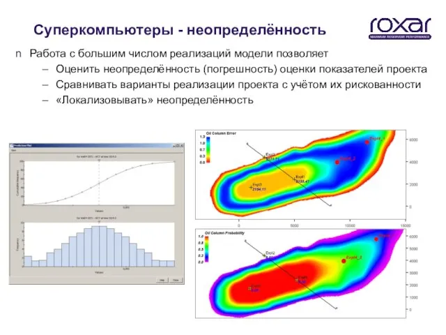 Суперкомпьютеры - неопределённость Работа с большим числом реализаций модели позволяет Оценить неопределённость