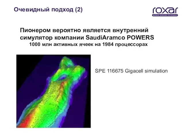 Очевидный подход (2) Пионером вероятно является внутренний симулятор компании SaudiAramco POWERS 1000
