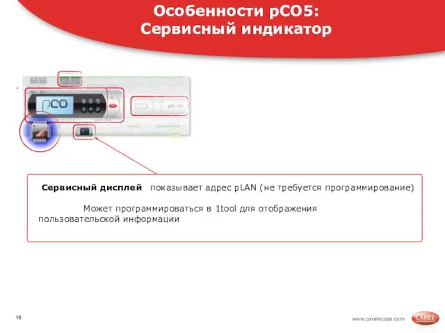 www.carelrussia.com . Сервисный дисплей показывает адрес pLAN (не требуется программирование) Может программироваться