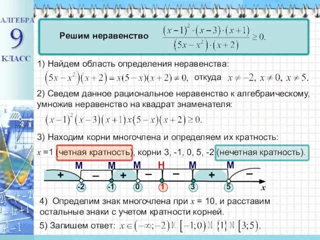 – Решим неравенство 1) Найдем область определения неравенства: откуда 2) Сведем данное