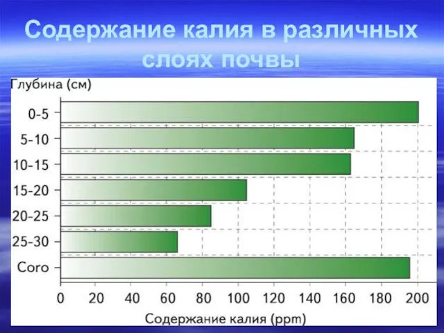 Содержание калия в различных слоях почвы