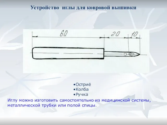 Устройство иглы для ковровой вышивки Остриё Колба Ручка Иглу можно изготовить самостоятельно