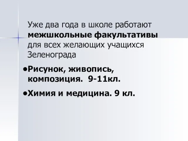 Уже два года в школе работают межшкольные факультативы для всех желающих учащихся