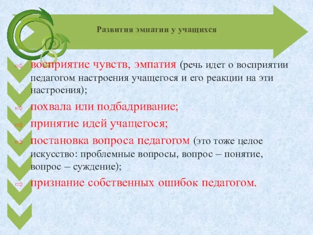 Развития эмпатии у учащихся восприятие чувств, эмпатия (речь идет о восприятии педагогом