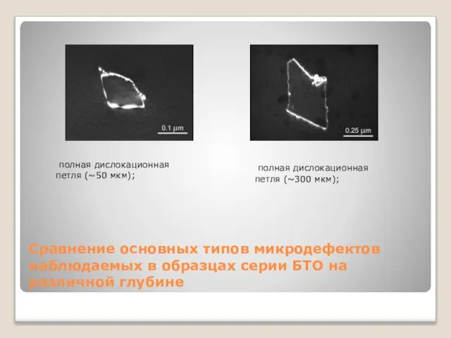 ж) з) Сравнение основных типов микродефектов наблюдаемых в образцах серии БТО на