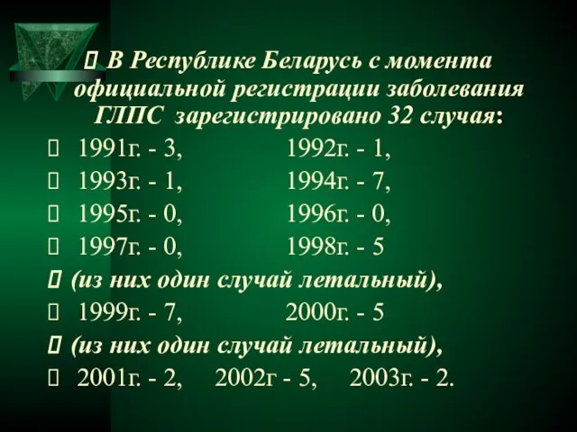 В Республике Беларусь с момента официальной регистрации заболевания ГЛПС зарегистрировано 32 случая: