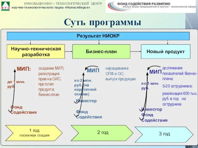 Научно-техническая разработка Фонд Содействия Инвестор 1 год посевная стадия 2 год 3