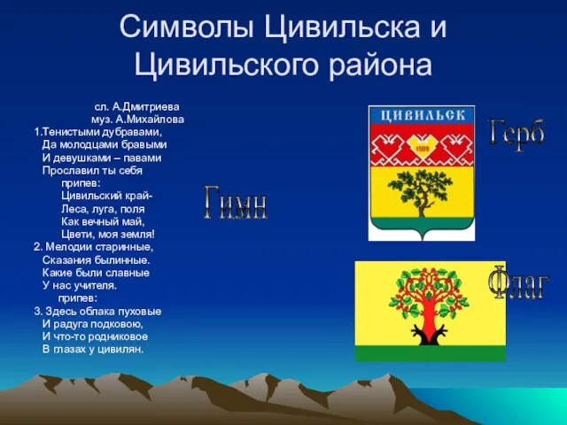 Символы Цивильска и Цивильского района сл. А.Дмитриева муз. А.Михайлова 1.Тенистыми дубравами, Да