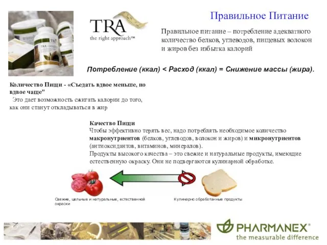 Правильное Питание Правильное питание – потребление адекватного количество белков, углеводов, пищевых волокон