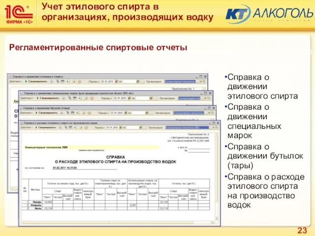 Справка о движении этилового спирта Справка о движении специальных марок Справка о