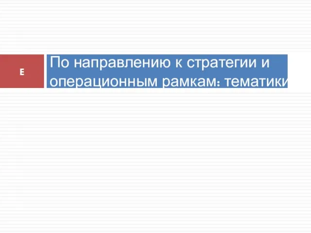 По направлению к стратегии и операционным рамкам: тематики E