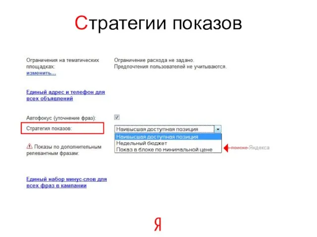 Стратегии показов