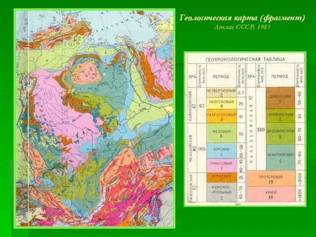 Геологическая карта (фрагмент) Атлас СССР, 1983