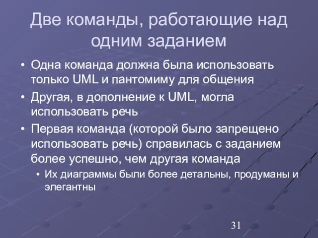 Две команды, работающие над одним заданием Одна команда должна была использовать только