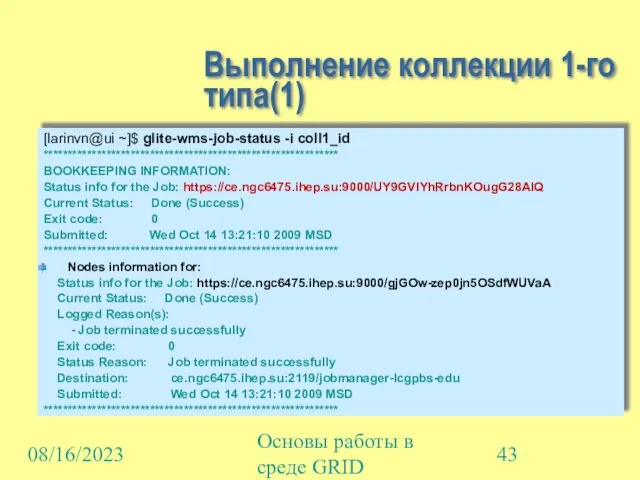 08/16/2023 Основы работы в среде GRID Выполнение коллекции 1-го типа(1) [larinvn@ui ~]$