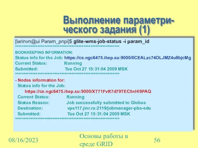 08/16/2023 Основы работы в среде GRID Выполнение параметри-ческого задания (1) [larinvn@ui Param_pnpi]$