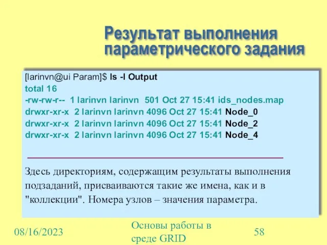 08/16/2023 Основы работы в среде GRID Результат выполнения параметрического задания [larinvn@ui Param]$