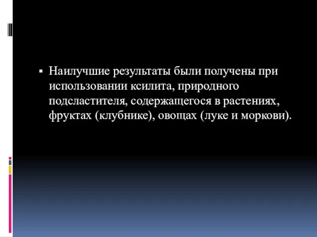 Наилучшие результаты были получены при использовании ксилита, природного подсластителя, содержащегося в растениях,