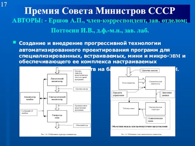 Премия Совета Министров СССР АВТОРЫ: - Ершов А.П., член-корреспондент, зав. отделом; Поттосин