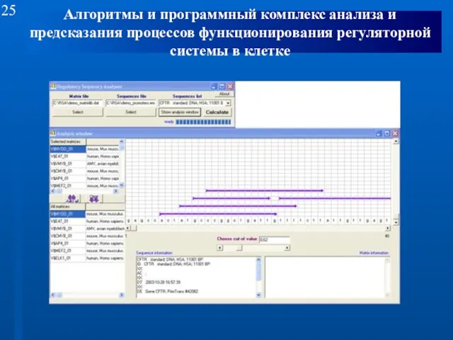 Алгоритмы и программный комплекс анализа и предсказания процессов функционирования регуляторной системы в клетке