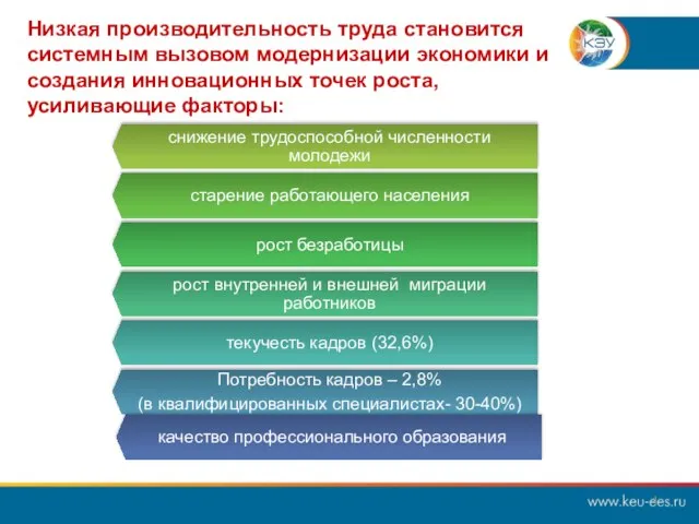 Низкая производительность труда становится системным вызовом модернизации экономики и создания инновационных точек роста, усиливающие факторы: