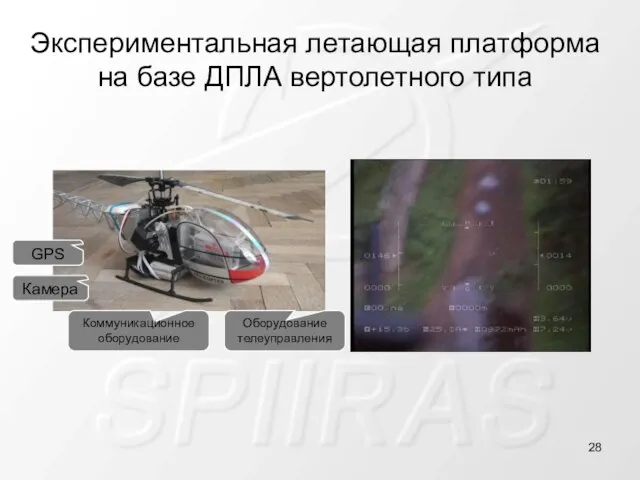 Экспериментальная летающая платформа на базе ДПЛА вертолетного типа GPS Камера Коммуникационное оборудование Оборудование телеуправления