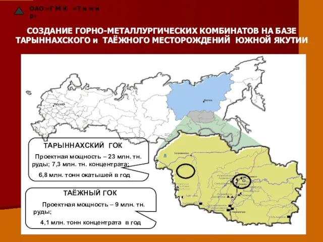 ОАО «Г М К «Т и м и р» СОЗДАНИЕ ГОРНО-МЕТАЛЛУРГИЧЕСКИХ КОМБИНАТОВ