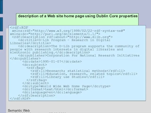 description of a Web site home page using Dublin Core properties xmlns:rdf="http://www.w3.org/1999/02/22-rdf-syntax-ns#"