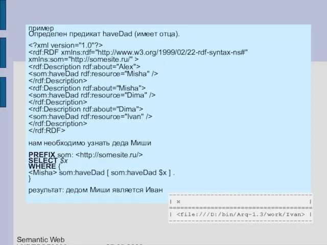 пример Определен предикат haveDad (имеет отца). xmlns:som="http://somesite.ru/" > нам необходимо узнать деда