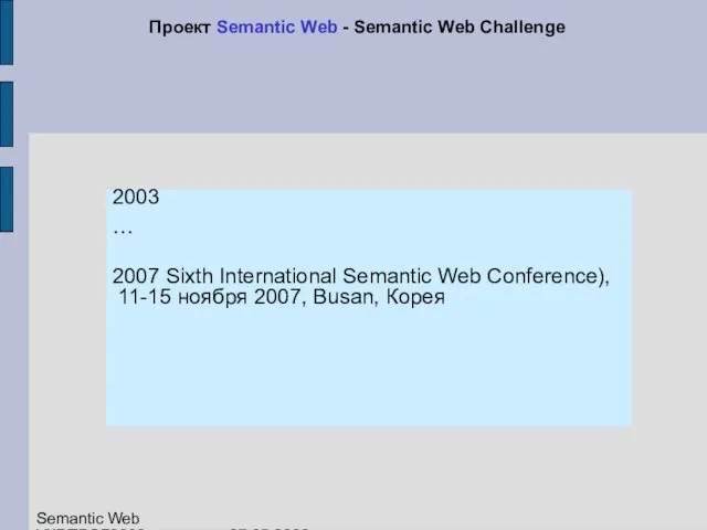 2003 … 2007 Sixth International Semantic Web Conference), 11-15 ноября 2007, Busan,