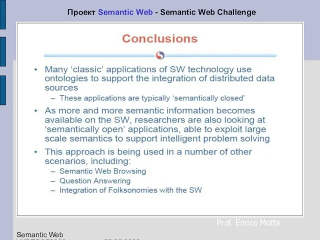 Проект Semantic Web - Semantic Web Challenge Prof. Enrico Motta Semantic Web УКРПРОГ2008 27.05.2008