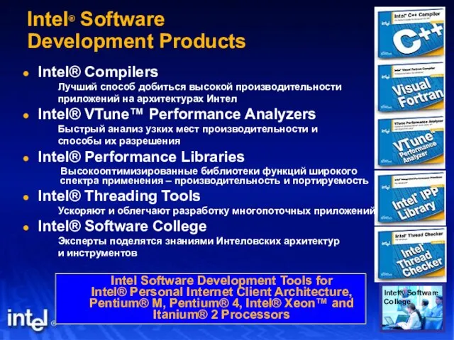 Intel® Software Development Products Intel® Compilers Лучший способ добиться высокой производительности приложений