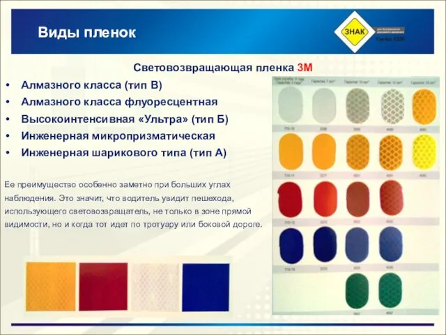 Виды пленок Алмазного класса (тип В) Алмазного класса флуоресцентная Высокоинтенсивная «Ультра» (тип