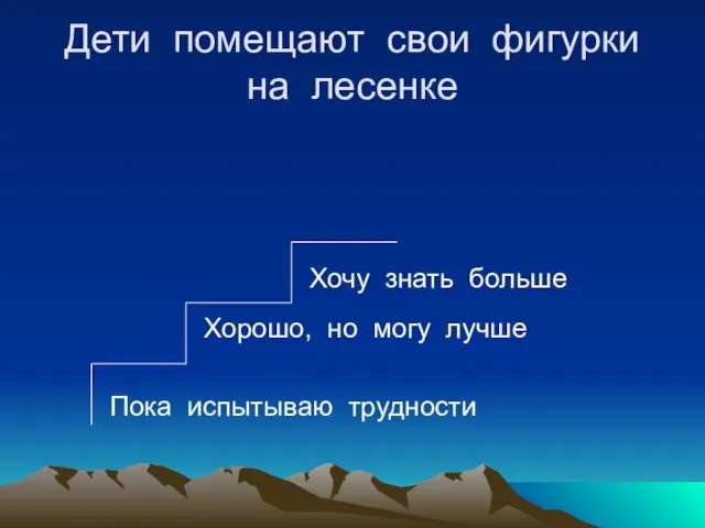 Дети помещают свои фигурки на лесенке Хочу знать больше Хорошо, но могу лучше Пока испытываю трудности