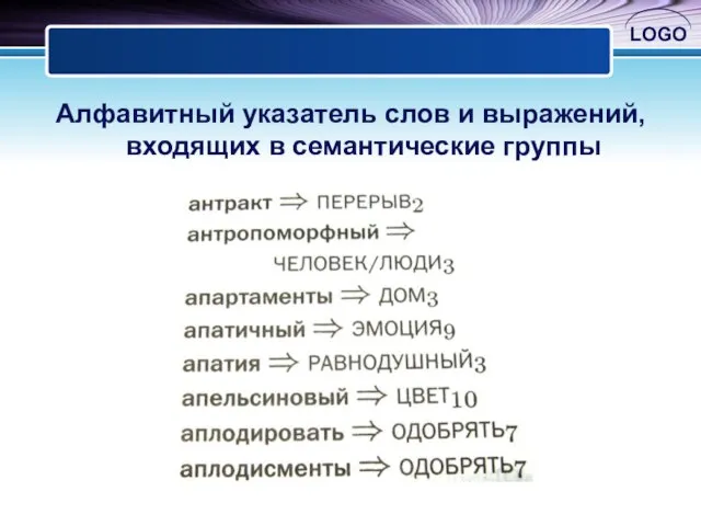 Алфавитный указатель слов и выражений, входящих в семантические группы