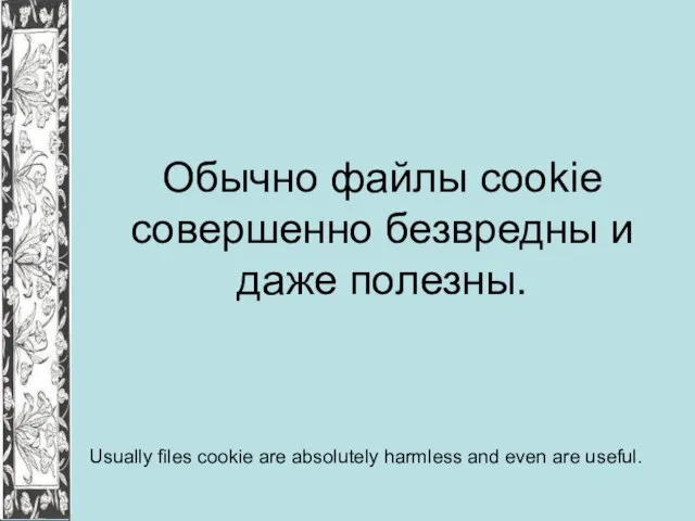 Обычно файлы cookie совершенно безвредны и даже полезны. Usually files cookie are