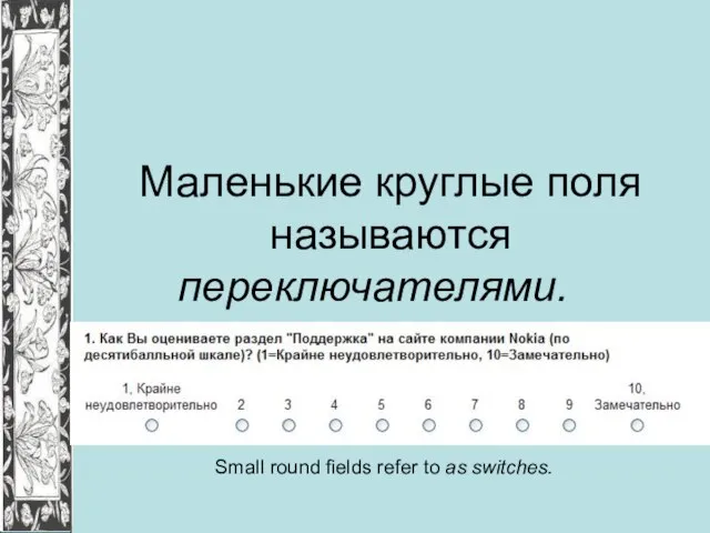 Маленькие круглые поля называются переключателями. Small round fields refer to as switches.