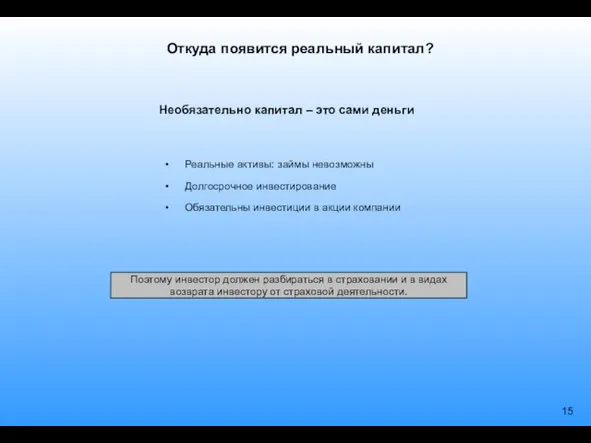 Откуда появится реальный капитал? Необязательно капитал – это сами деньги Реальные активы: