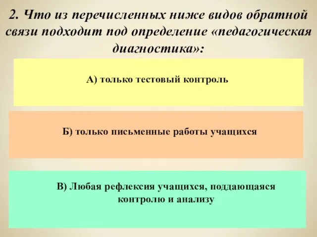 2. Что из перечисленных ниже видов обратной связи подходит под определение «педагогическая