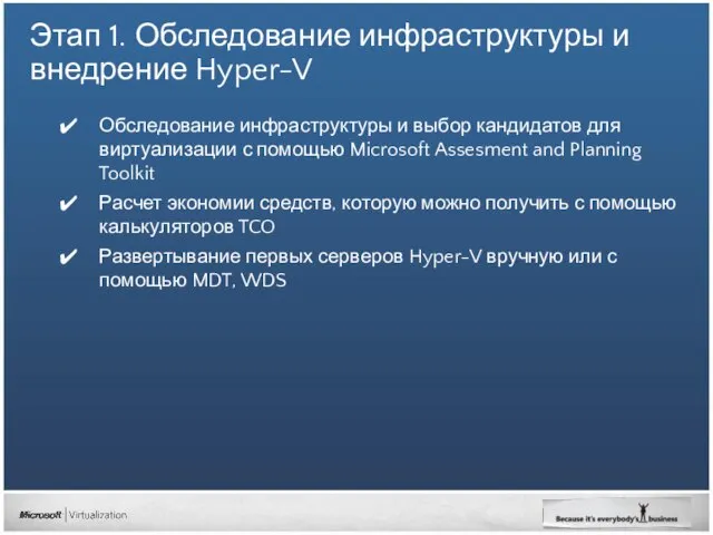 Этап 1. Обследование инфраструктуры и внедрение Hyper-V Обследование инфраструктуры и выбор кандидатов