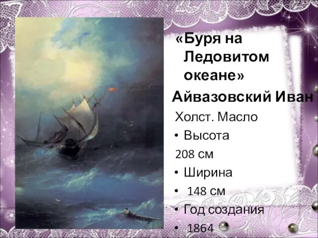 «Буря на Ледовитом океане» Айвазовский Иван Холст. Масло Высота 208 см Ширина