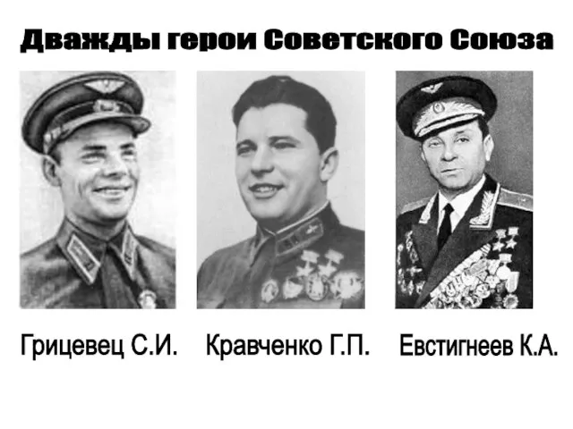 Дважды герои Советского Союза Грицевец С.И. Кравченко Г.П. Евстигнеев К.А.