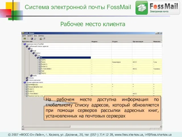 На рабочем месте доступна информация по глобальному списку адресов, который обновляется при