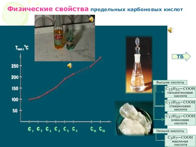 Физические свойства карбоновых кислот Физические свойства предельных карбоновых кислот ТБ