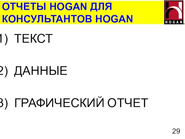 ОТЧЕТЫ HOGAN ДЛЯ КОНСУЛЬТАНТОВ HOGAN ТЕКСТ ДАННЫЕ ГРАФИЧЕСКИЙ ОТЧЕТ