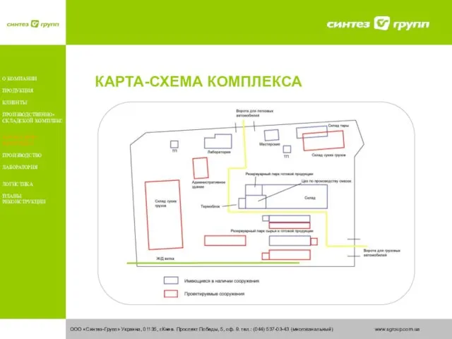 КАРТА-СХЕМА КОМПЛЕКСА ООО «Синтез-Групп» Украина, 01135, г.Киев. Проспект Победы, 5, оф. 9.